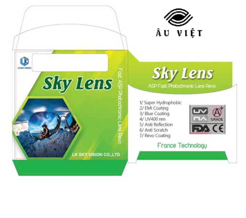 Tròng kính đổi màu tráng gương Sky Lens 1.56