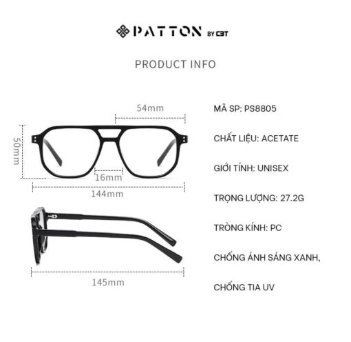 Gọng Kính Acetate Patton Ps8805 Chính hãng